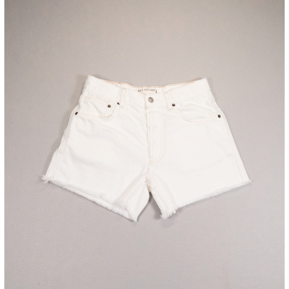 We The Free Ivy Mid Rise Denim Shorts‎ White Cotton Raw Hem Size 27